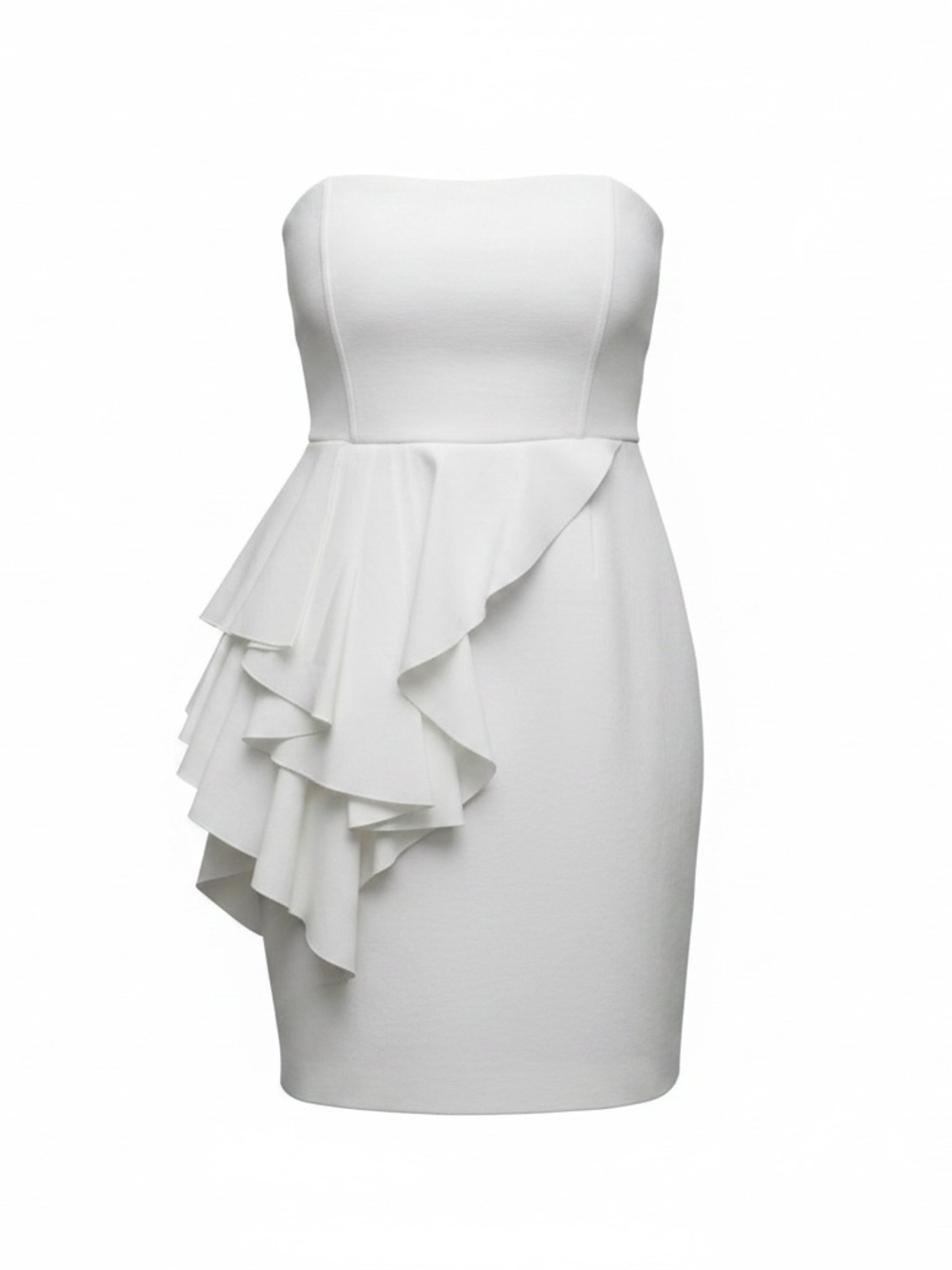 Alice + Olivia White Strapless Ruffle Sheath Dress Size 10